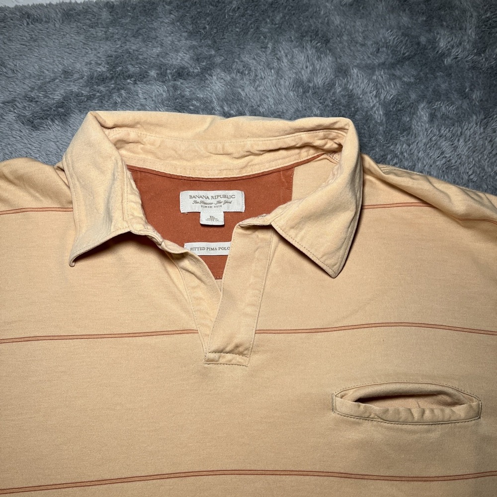 VTG Banana Republic Men's SZ XL Fitted Pima Polo Orange Striped Shirt